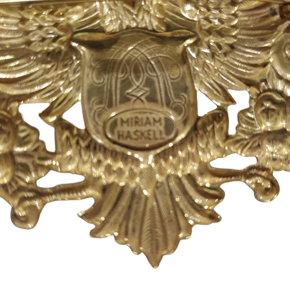 MIRIAM HASKELL Vintage Russian Coat Of Arms Crest Phoenix Eagle Brooch